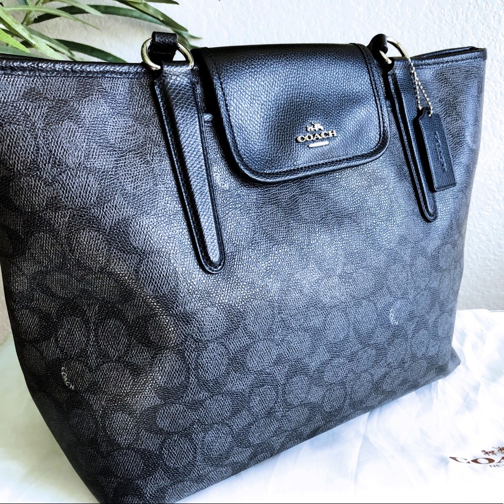 Authentic COACH Leather Signature Canvas Zip Tote